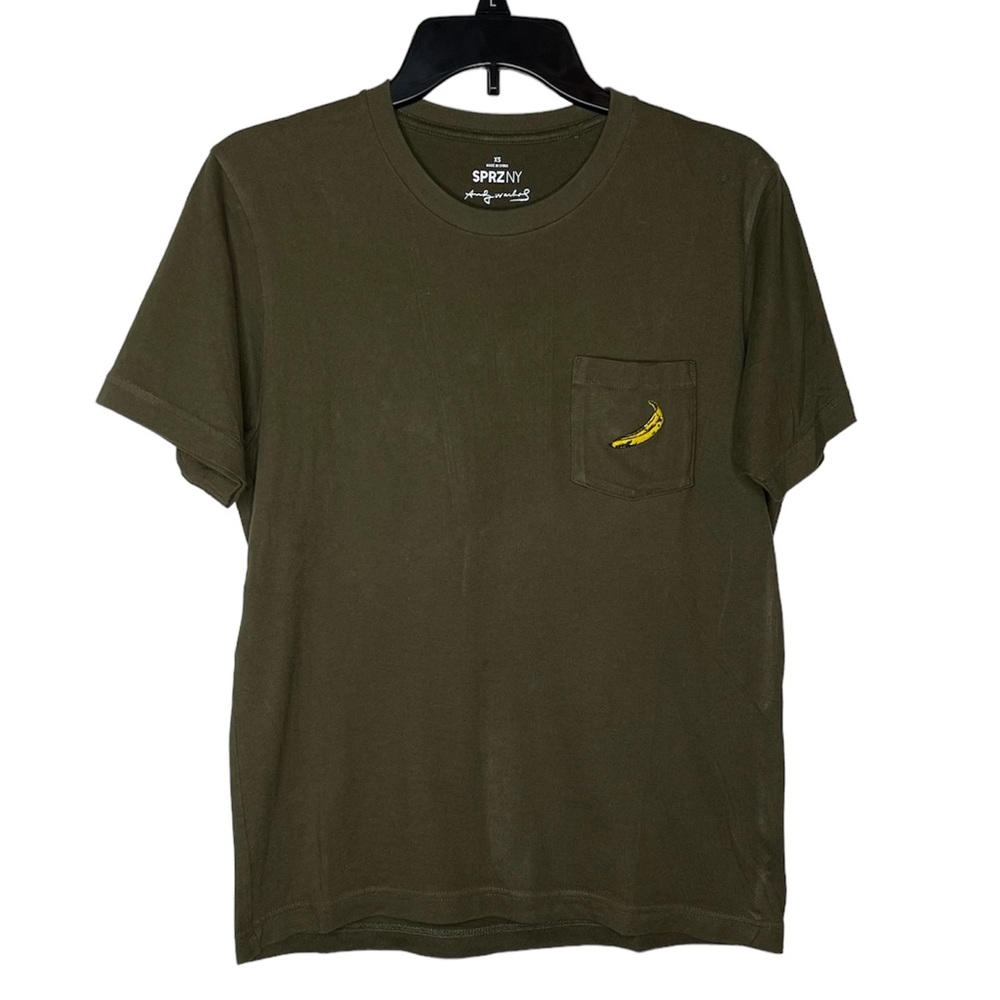 Andy Warhol Uniqlo SPRZ NY Collab Olive Green Short Sleeve Tee XS Banana Embroid